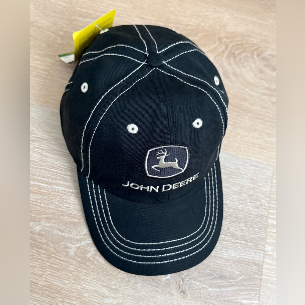 John Deere Black Embroidered Logo Hat New With Tags NWT Deer Logo